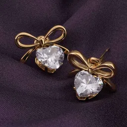 PALMONAS Stainless Steel Gold Plated Stone Studded Contemporary Bow Studs-picture-19