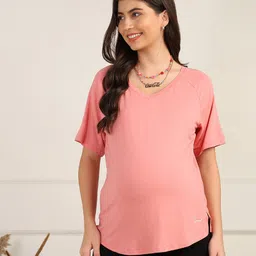 Zelena Viscose Half Sleeves Solid Extra Stretchable Top With Zip - Peach image 5