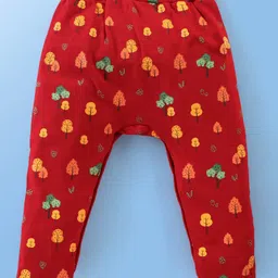 Babyoye 100% Cotton With Eco Jiva Finish Full Length Diaper Leggings Bear & Tree Print Pack of 2- Pink & Red image 5
