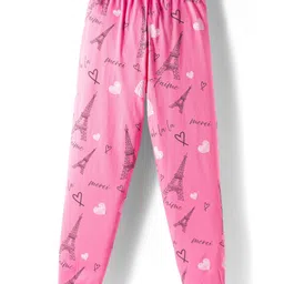 Primo Gino Cotton Knit Full Sleeves Night Suit With Eiffel Tower Print - Charcoal Grey & Pink image 5