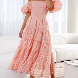 all about you Off-Shoulder Puff Sleeve A-Line Midi Dress-picture-19
