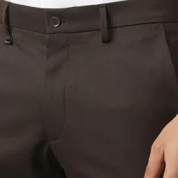 Van Heusen Brown Slim Fit Solid Formal Trousers image 5