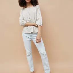 Fame Forever By Lifestyle Beige Regular Fit Embroidered Top image 5