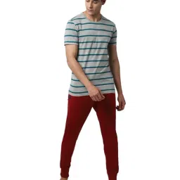 Peter England Grey & Maroon Regular Fit T-Shirt & Joggers Set-picture-40