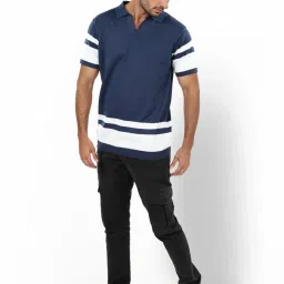 celio Celio* Blue Regular Fit Striped Polo T-Shirt image 5