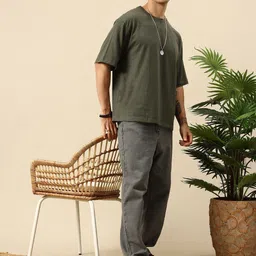 PockMAN Men Bio Finish Solid Round Neck Cotton Oversized T-shirt image 2