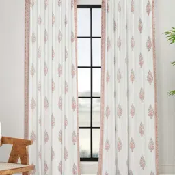 Fabindia Home 'Vardania' White & Coral Cotton 5 ft Window Curtain - Single Piece-picture-35
