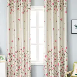 Urban Space Pink & White Polyester 9 Ft. Long Door Curtain With Stainless Steel Rings - Set of 2-image-45