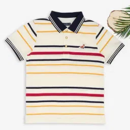 Pantaloons Junior Boys Bright White Striped Polo T-Shirt-image-1