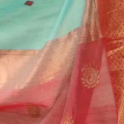 Taneira Sea Green & Red Woven Saree With Unstitched Blouse image 5