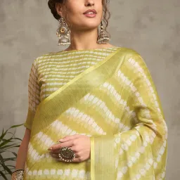 Saree Mall Light Green Linen Self Saree with Blouse Piece image 5