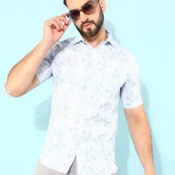 Crimsoune Club Blue Cotton Slim Fit Floral Print Shirt-picture-29