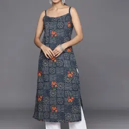 Varanga Navy Cotton Floral Print Straight Kurta-picture-12