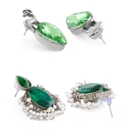 Zaveri Pearls Set of 2 Green Dazzling Stones Fusion Wear Drop Earrings-ZPFK18313 image 5