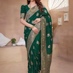 Satrani Green Woven Saree With Unstitched Blouse-picture-15