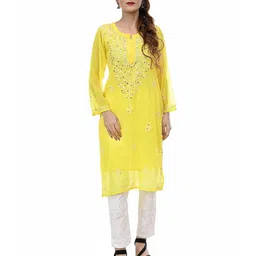 BEAUTY CHIKAN HANDICRAFTS Floral Embroidered Chikankari Georgette Straight Kurta-picture-29