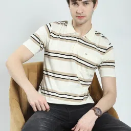 Monte Carlo Beige Regular Fit Striped T-Shirt image 5