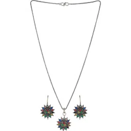 Saraf RS Jewellery Silver Oxidized Multicolored Combo Locket with Ring Jewellery Set image 5