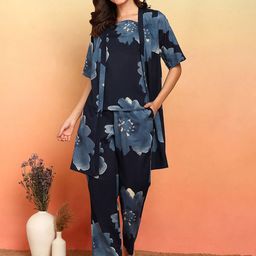 ETC Floral Printed Crop Top & Trousers With Shrug Co-Ords-picture-10