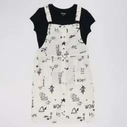 Pantaloons Junior Girls Ecru Cotton Printed Dungaree Set-image-95