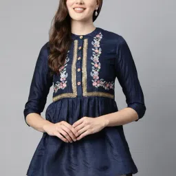 Cottinfab Blue Silk Embroidered Top-image-55