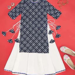 YU by Pantaloons Kids Navy & White Cotton Printed Kurta Set-picture-8