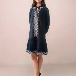 Zink London Black Loose Fit Embroidered Dress image 5