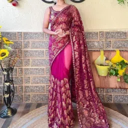 Saree Mall Purple Embellished Sarees With Unstitched Blouse-image-29