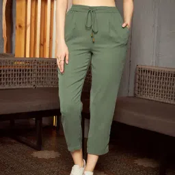 KASSUALLY Olive Regular Fit High Rise Pants-image-7