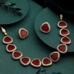 Saraf RS Jewellery Cushion Cut Semi-precious Stones & Pearl Beaded Choker Jewellery Set-picture-34