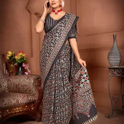 HERE&NOW Ethnic Motifs Pure Cotton Ikat Saree-picture-15