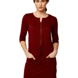 Miss Chase Maroon Relaxed Fit Above Knee Dress-image-36