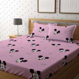 Myntra Elegant Homes Pink & Black Cartoon Characters 300 TC Queen Bedsheet with 2 Pillow Covers-picture-18