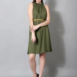 MJ LIFE STYLE Halter Neck Crepe A-Line Dress-picture-18