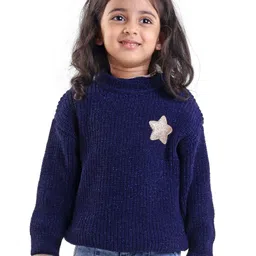 Babyhug 100% Acrylic Knit Full Sleeves Sweater with Star Design - Navy Blue-image-92
