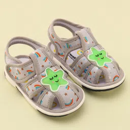 Cute Walk by Babyhug Musical Sandals with Velcro Closure & Star Applique - Grey-picture-24