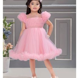 Ministitch Sleeveless Ruffle  Detailed & Stone Embellished Pleated Yoke Dress - Baby Pink-picture-14