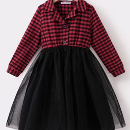 Kookie Kids Full Sleeves Party Frock With Checks - Red-picture-33