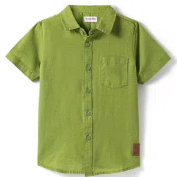 kookie kids india Kookie Kids Cotton Linen Woven Half Sleeves Slim Fit Solid Shirt with badge - Lime Green-picture-37