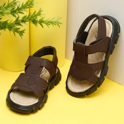 Tiny Bugs Checked Sandals With Velcro Closure - Brown-picture-13