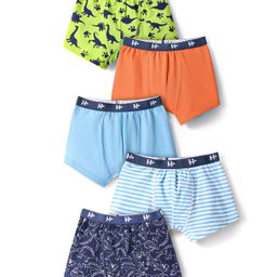 Honeyhap 100% Premium Cotton Knit Bio Finish Briefs With Stripes & Dino Print Pack Of 5 - Baltic Sea Navy Peony & Bright White-picture-32