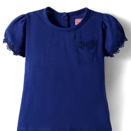 Babyhug 100% Cotton Knit Half Puffed Sleeves Top with Lace Detailing - Navy Blue-picture-16