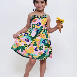 ArthLife Girl Floral Print Shoulder Straps Fit & Flare Cotton Dress-picture-27