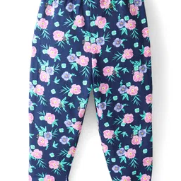 Babyhug Cotton Looper Full Length Lounge Pant Floral Print- Navy Blue image 2