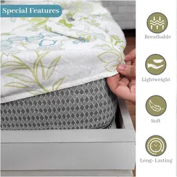 Divine Casa 144 TC 100% Cotton Floral Print Green Super Soft Bedsheet for Single Bed Elastic Fitted - 198 x 90 CM image 2