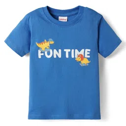 Babyhug Single Jersey Knit Half Sleeves T-Shirt & Shorts Set with Dino Print & Suspender - Blue & White image 2