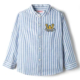 Babyhug Cotton Woven Full Sleeve Mandarin Collar Stripe Shirt - Blue image 2