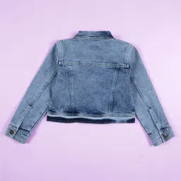 Kiddopanti Denim Woven Full Sleeves Rhinestones Embellished Mild Washed Cropped Jacket - Light Blue image 3