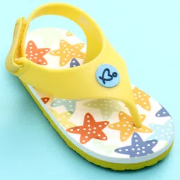 Babyoye Flip Flops with Velcro Closure & Star Print - White & Yellow image 3