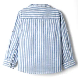 Babyhug Cotton Woven Full Sleeve Mandarin Collar Stripe Shirt - Blue image 3